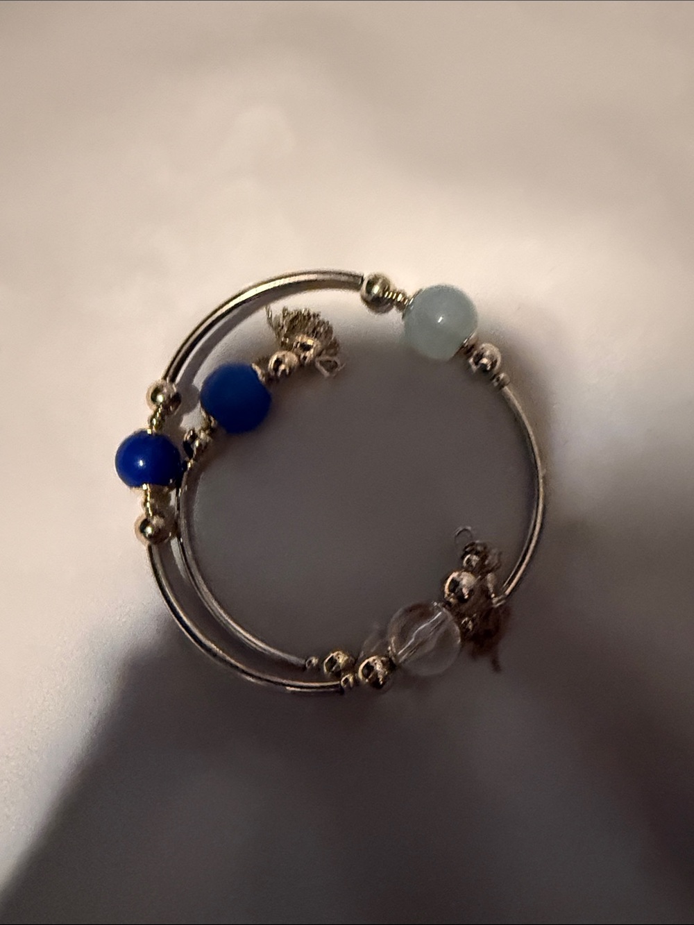 Silver-Tone Bracelet with Blue, Light Aqua and Clear Beads